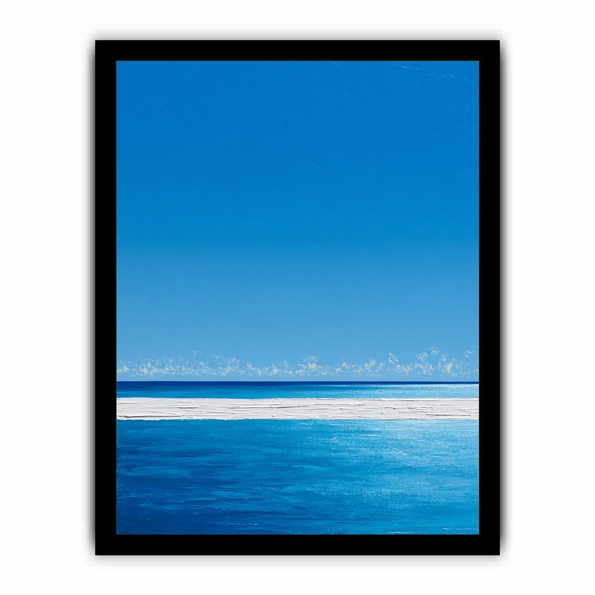 Bright turquoise ocean canvas art with white surf and blue sky for coastal bedroom decor.