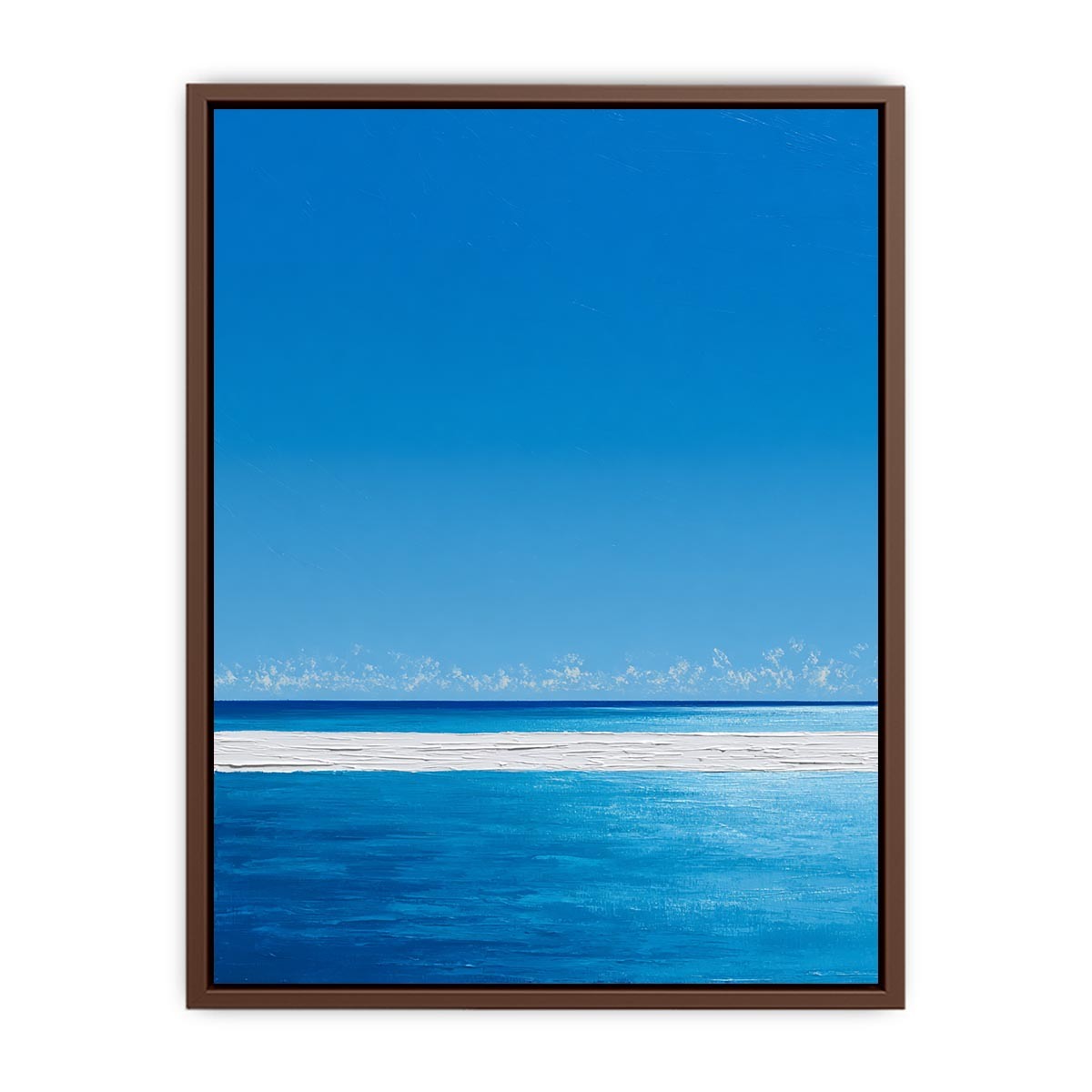 Bright turquoise ocean canvas art with white surf and blue sky for coastal bedroom decor.