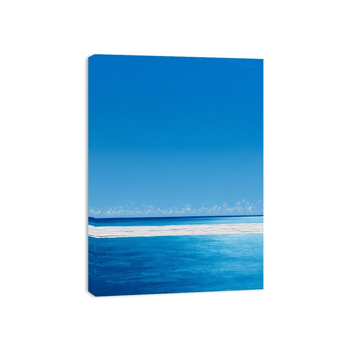 Bright turquoise ocean canvas art with white surf and blue sky for coastal bedroom decor.