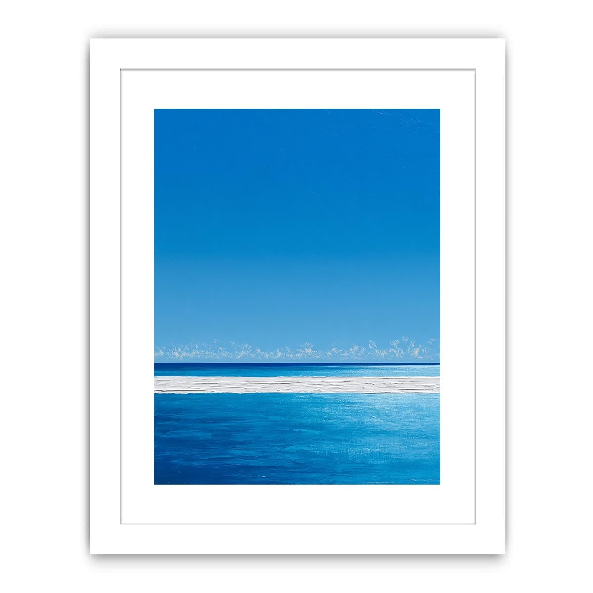 Bright turquoise ocean canvas art with white surf and blue sky for coastal bedroom decor.
