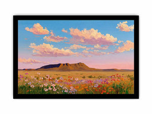 Colorful desert wildflower canvas art for vibrant living room decor.