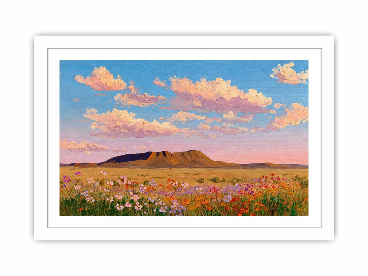 Colorful desert wildflower canvas art for vibrant living room decor.