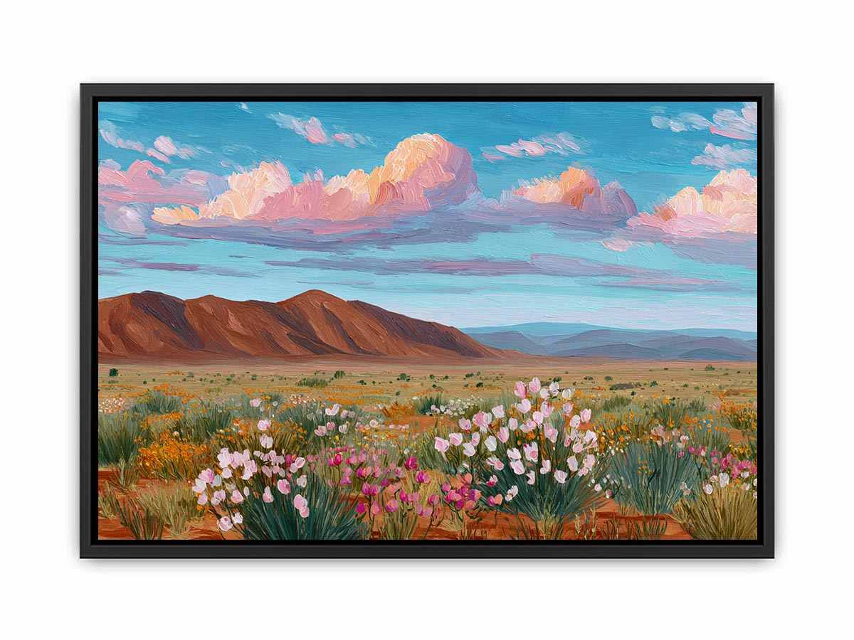 Vibrant desert wildflower landscape canvas art for modern living room decor.