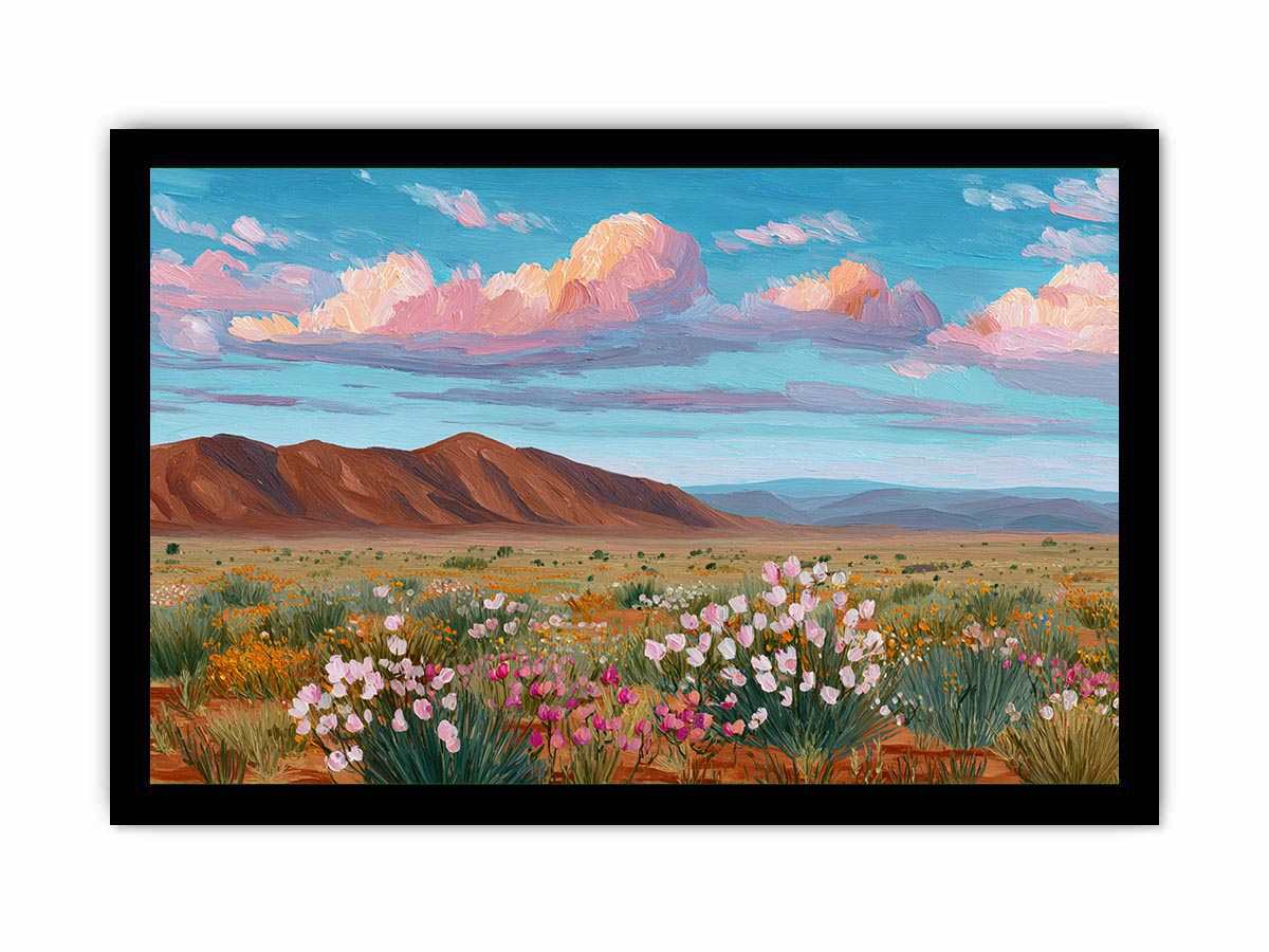 Vibrant desert wildflower landscape canvas art for modern living room decor.