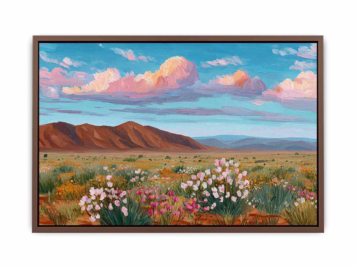 Vibrant desert wildflower landscape canvas art for modern living room decor.
