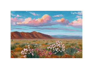 Vibrant desert wildflower landscape canvas art for modern living room decor.