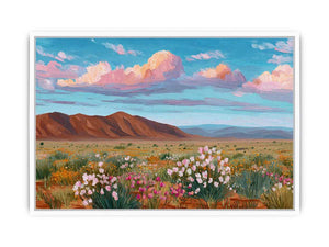 Vibrant desert wildflower landscape canvas art for modern living room decor.