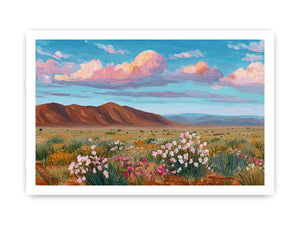 Vibrant desert wildflower landscape canvas art for modern living room decor.