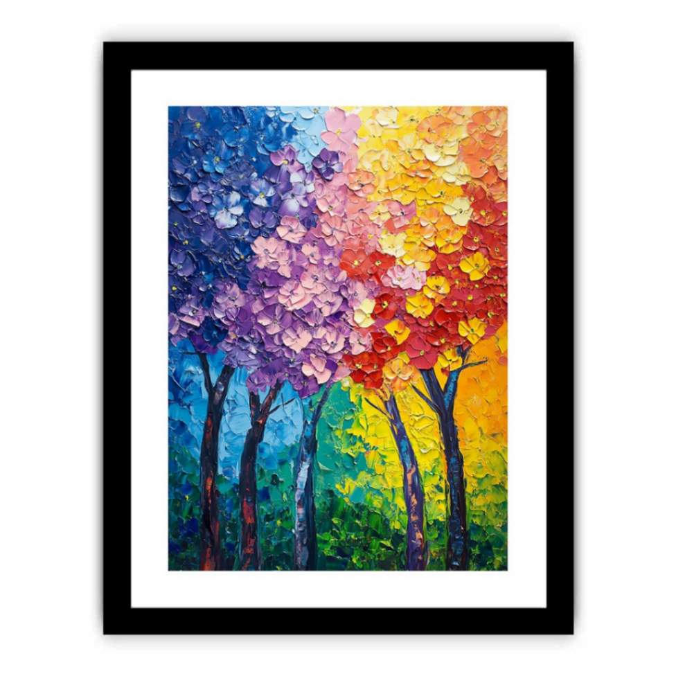 Colorful textured tree artwork for modern living room and office decor