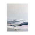 Vertical snowy mountain canvas art for calm minimalist bedroom decor.