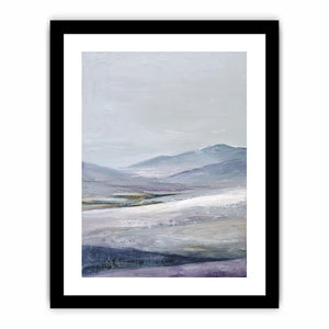 Misty lavender mountain canvas art for peaceful modern bedroom decor.