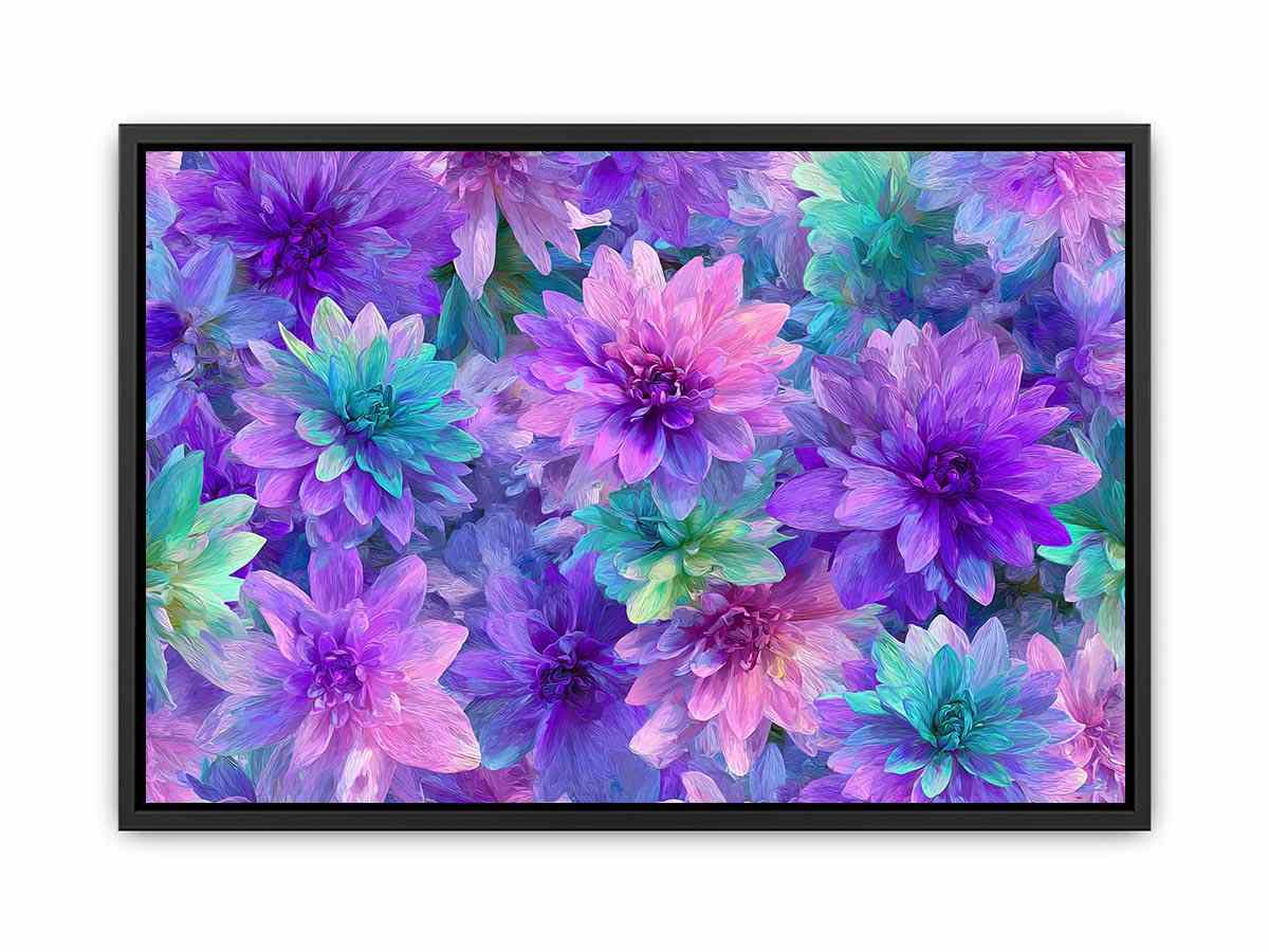 Vibrant purple teal floral canvas art for colorful bedroom decor.