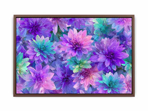 Vibrant purple teal floral canvas art for colorful bedroom decor.