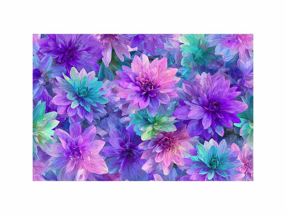 Vibrant purple teal floral canvas art for colorful bedroom decor.