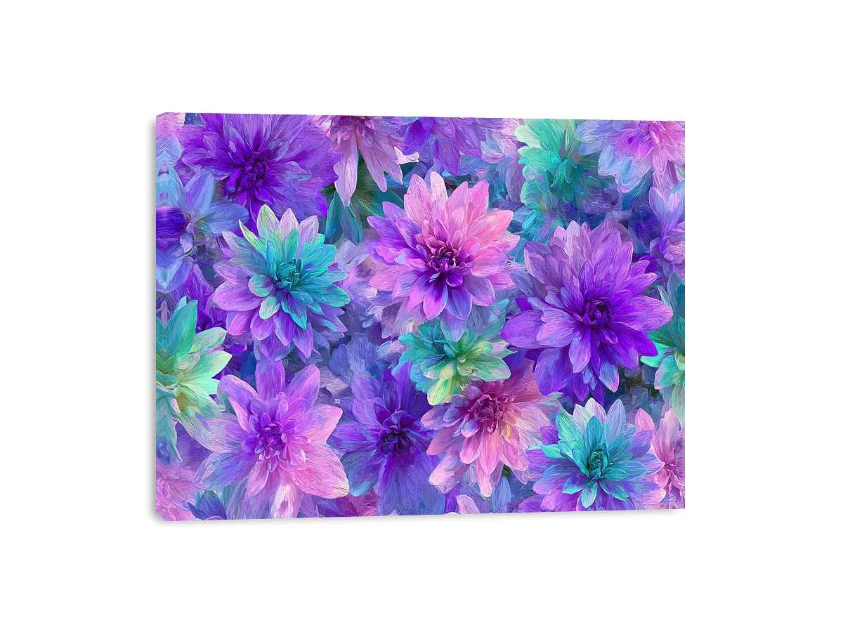 Vibrant purple teal floral canvas art for colorful bedroom decor.