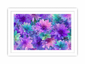 Vibrant purple teal floral canvas art for colorful bedroom decor.