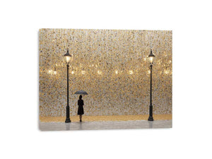Gold umbrella statement canvas art for luxury living room and entryway decor.