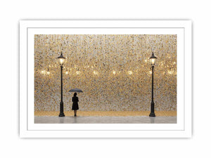 Gold umbrella statement canvas art for luxury living room and entryway decor.