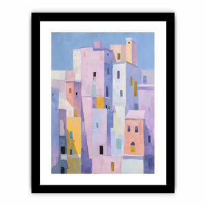 Pastel city architecture canvas art for colorful modern living room decor.