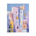Pastel city architecture canvas art for colorful modern living room decor.