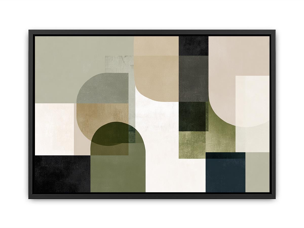 Sage geometric abstract canvas art for calm modern living room decor.