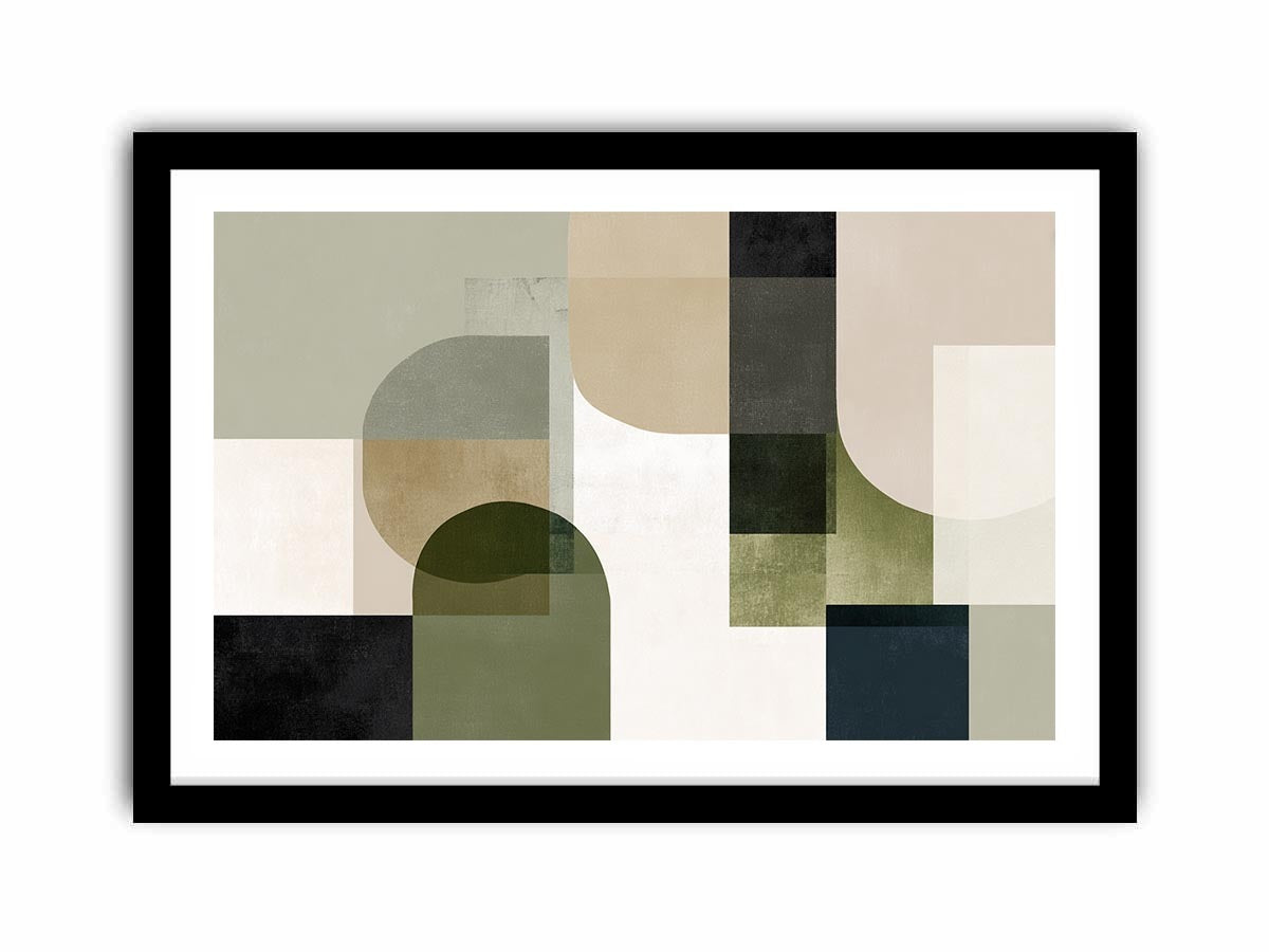 Sage geometric abstract canvas art for calm modern living room decor.