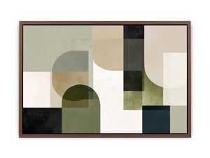 Sage geometric abstract canvas art for calm modern living room decor.