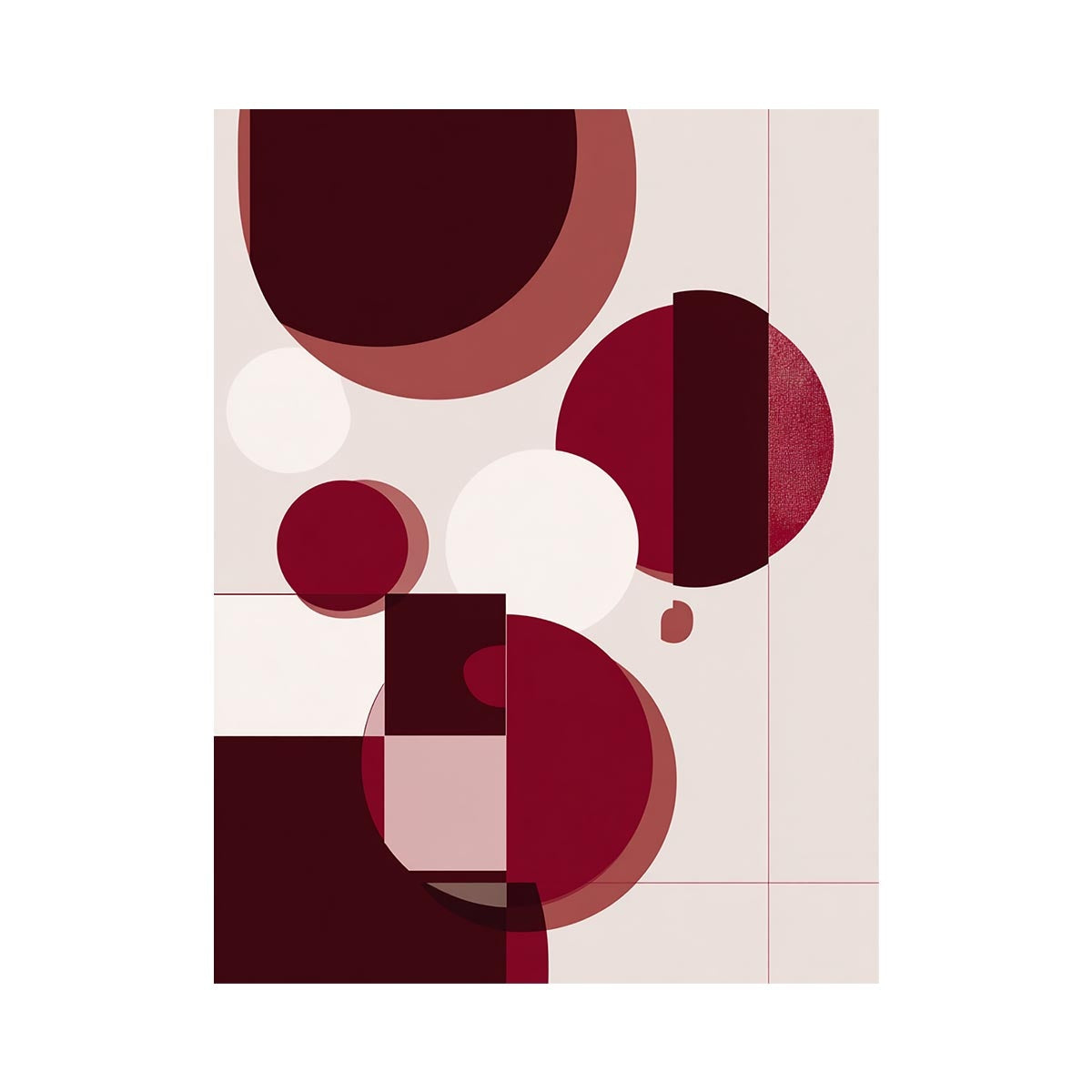 Burgundy geometric abstract canvas art for bold modern room decor.