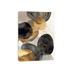 Black and gold abstract canvas art for luxury living room decor.