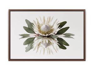 White protea botanical canvas art for serene bedroom or living room decor.
