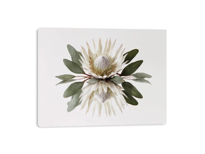 White protea botanical canvas art for serene bedroom or living room decor.