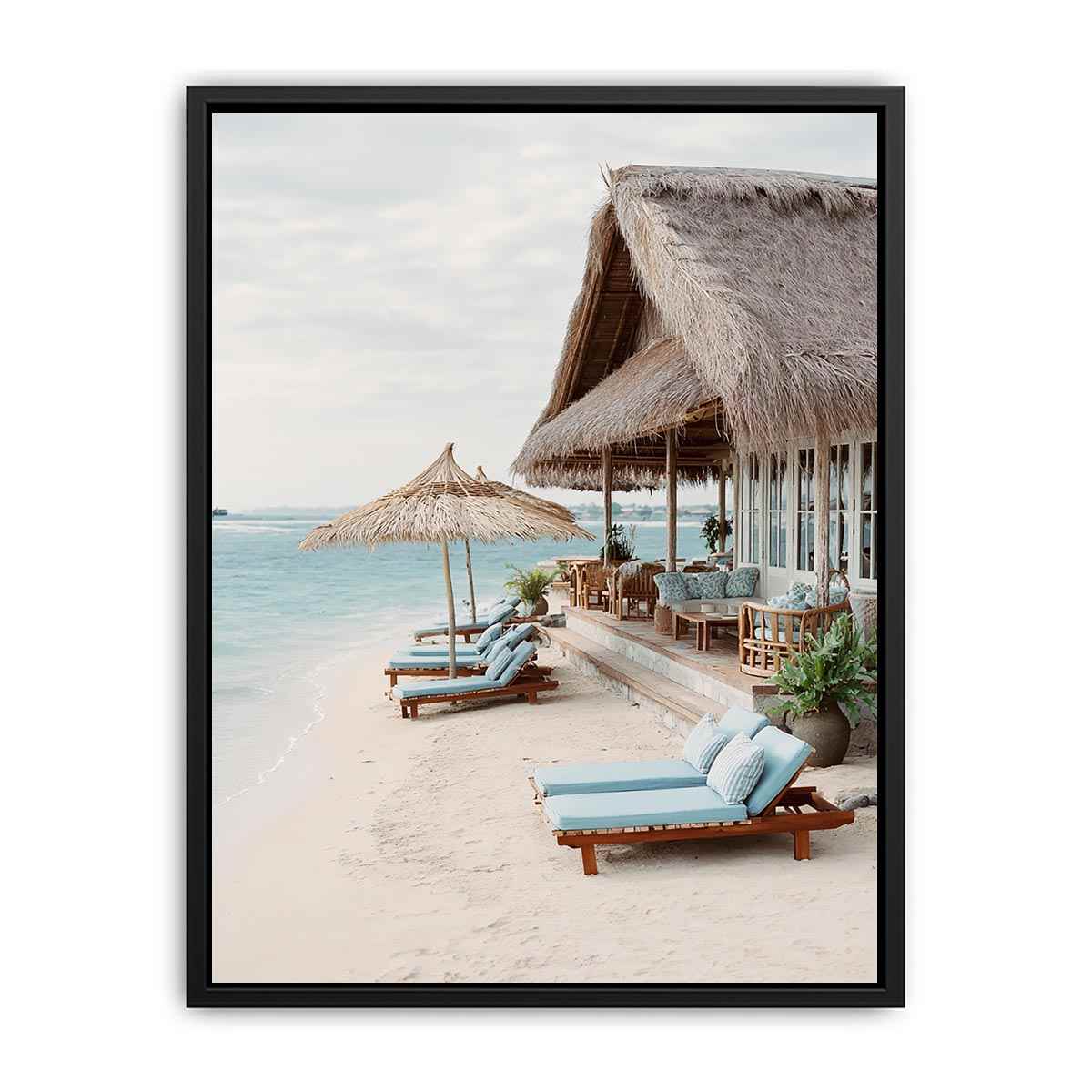 Luxury beach villa canvas print for coastal bedroom or living room decor.