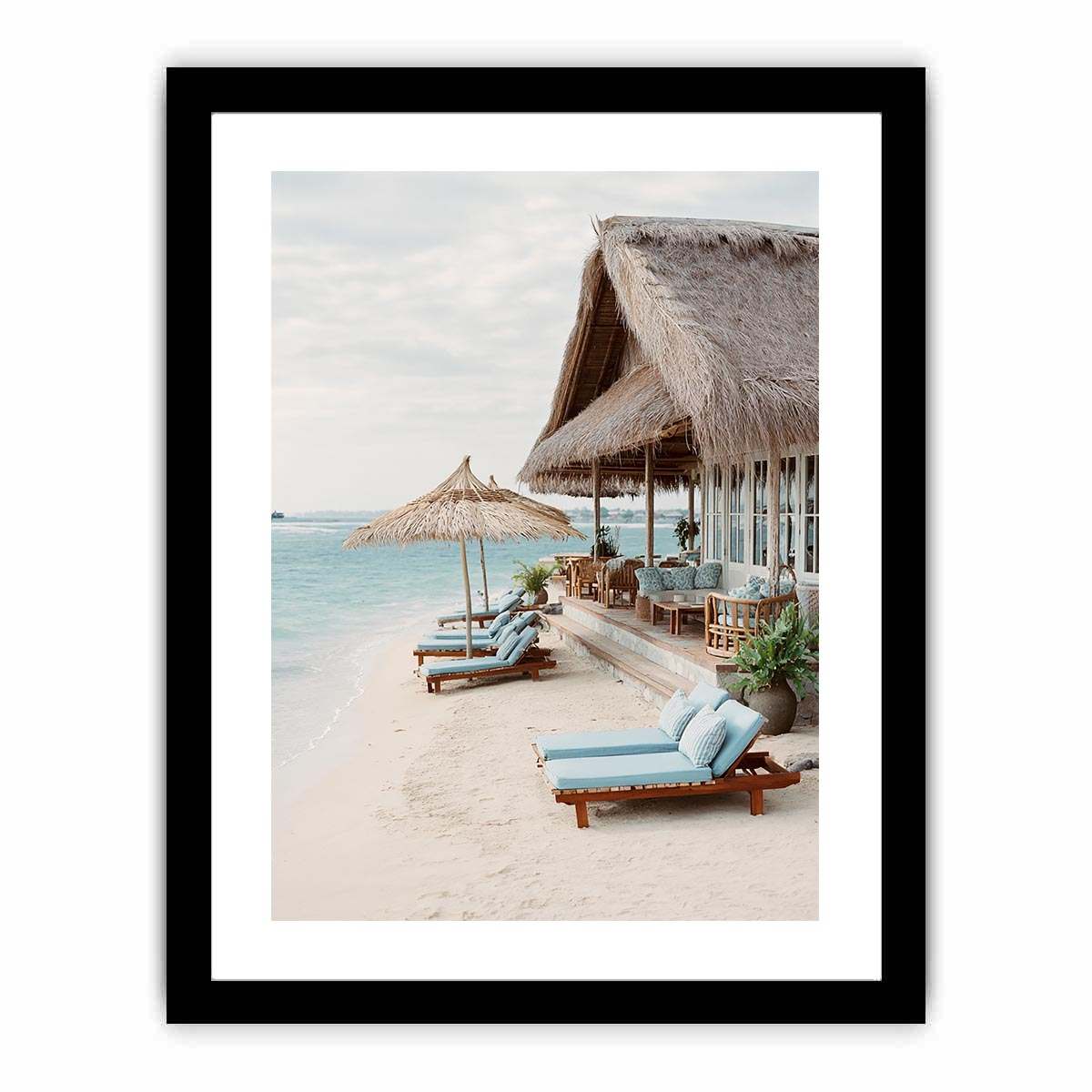Luxury beach villa canvas print for coastal bedroom or living room decor.