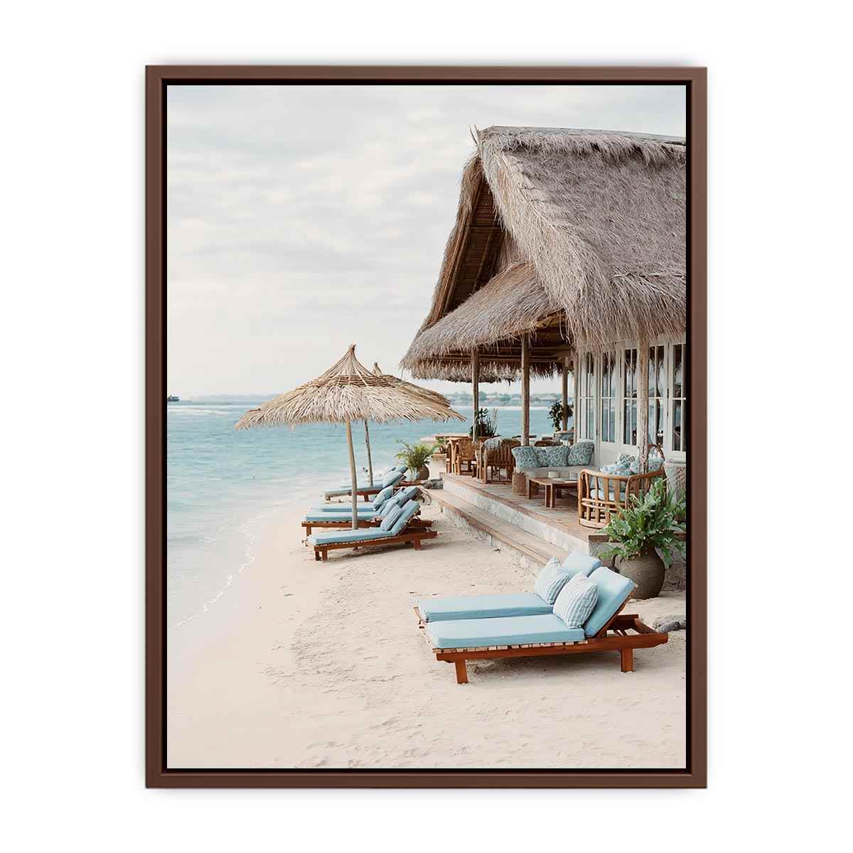 Luxury beach villa canvas print for coastal bedroom or living room decor.