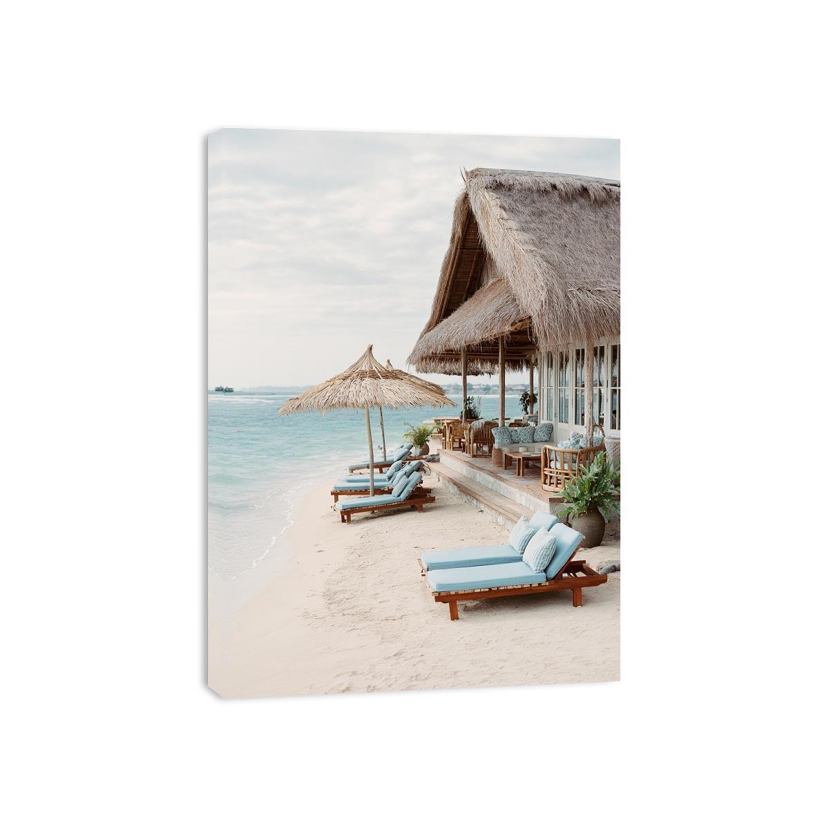 Luxury beach villa canvas print for coastal bedroom or living room decor.