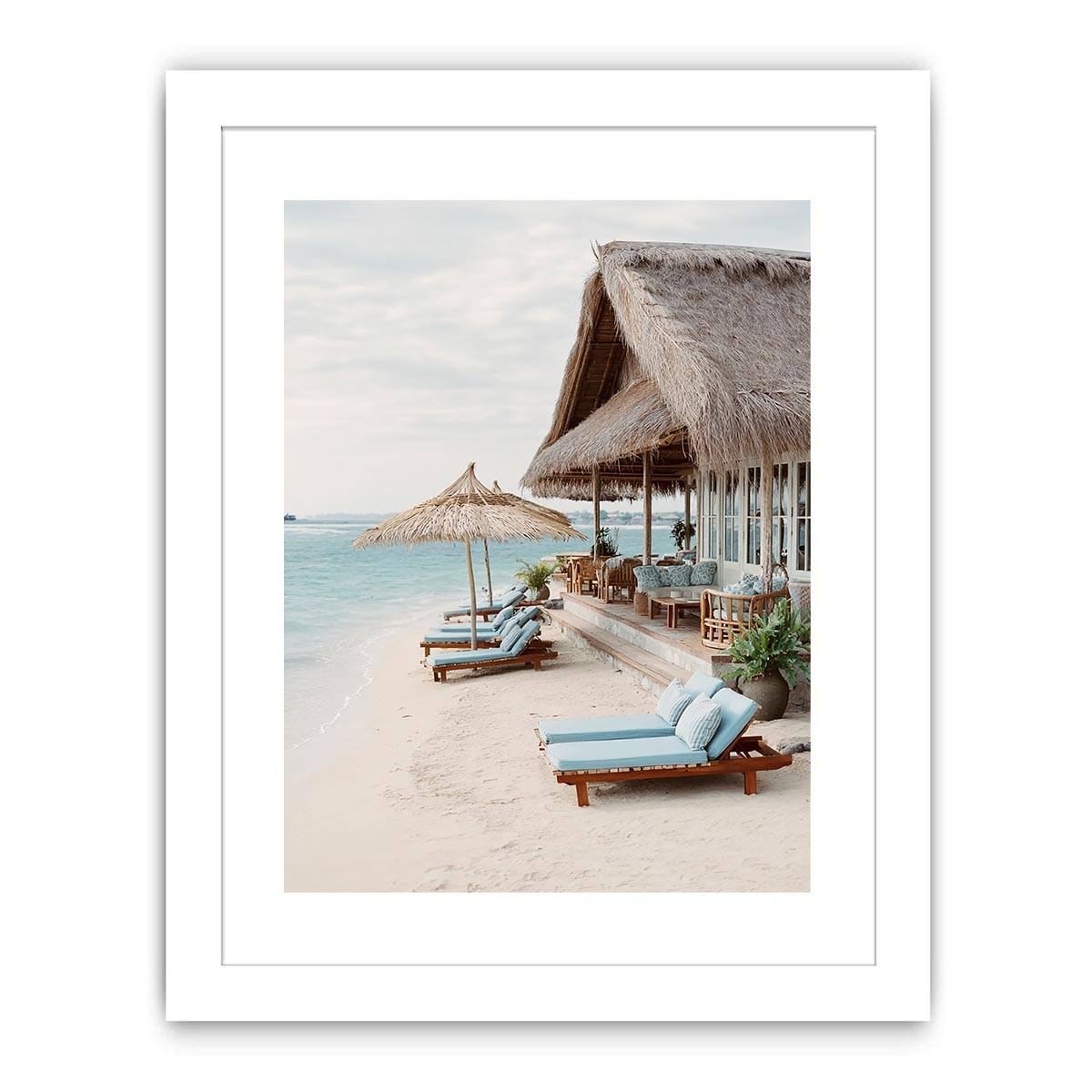 Luxury beach villa canvas print for coastal bedroom or living room decor.