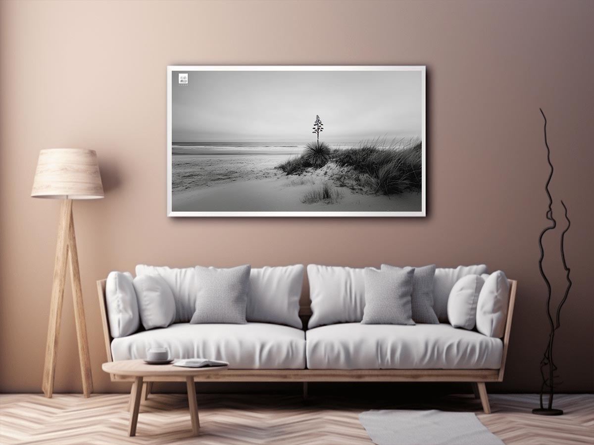 Black and white coastal dune photography canvas for calm modern decor.
