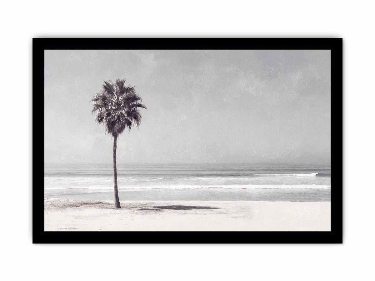 Monochrome palm beach canvas print for coastal bedroom wall decor.