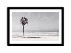 Monochrome palm beach canvas print for coastal bedroom wall decor.