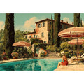 Tuscan pool villa canvas art for Mediterranean living room decor.