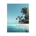 Tropical palm beach canvas print for serene coastal bedroom decor.
