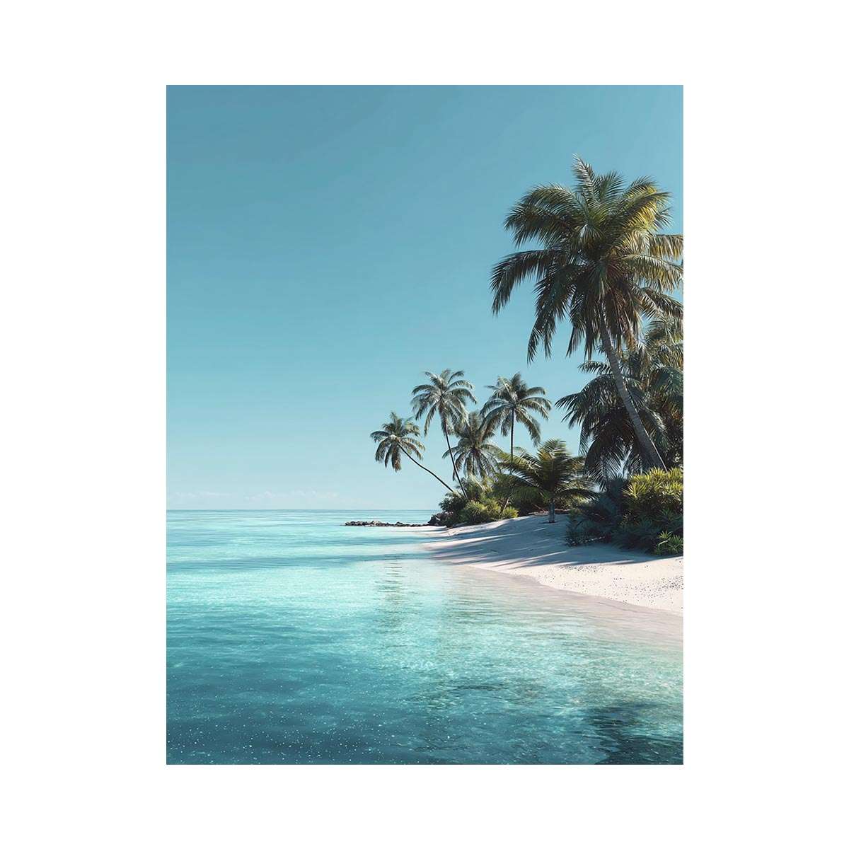 Tropical palm beach canvas print for serene coastal bedroom decor.