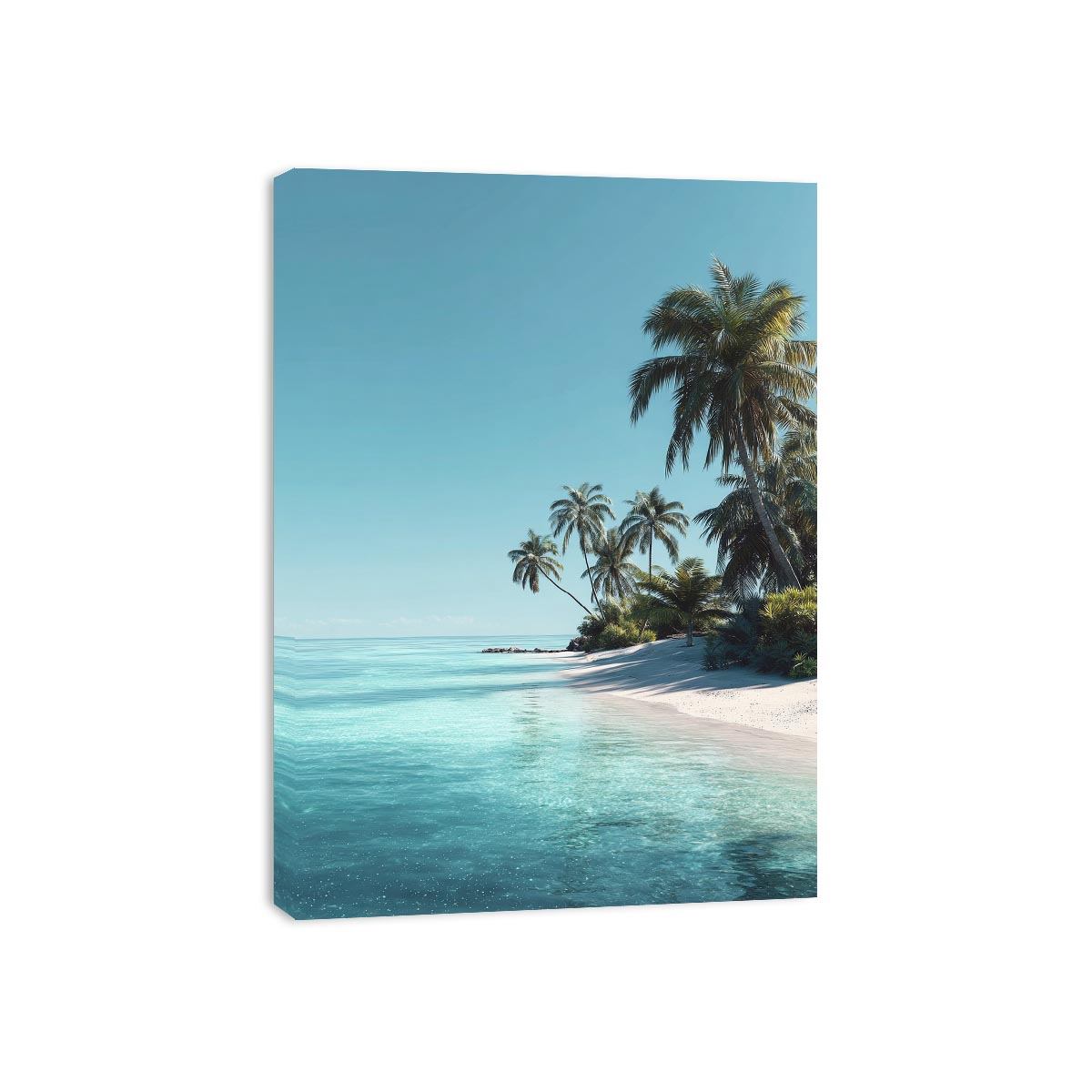 Tropical palm beach canvas print for serene coastal bedroom decor.