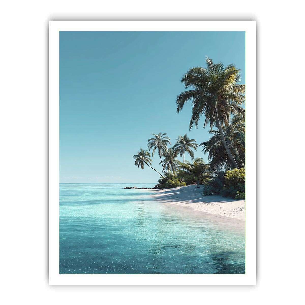 Tropical palm beach canvas print for serene coastal bedroom decor.