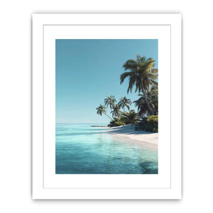 Tropical palm beach canvas print for serene coastal bedroom decor.