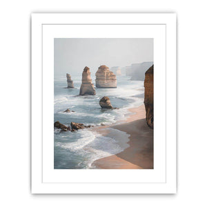 Twelve Apostles coastal canvas art with limestone cliffs and ocean for living room decor.