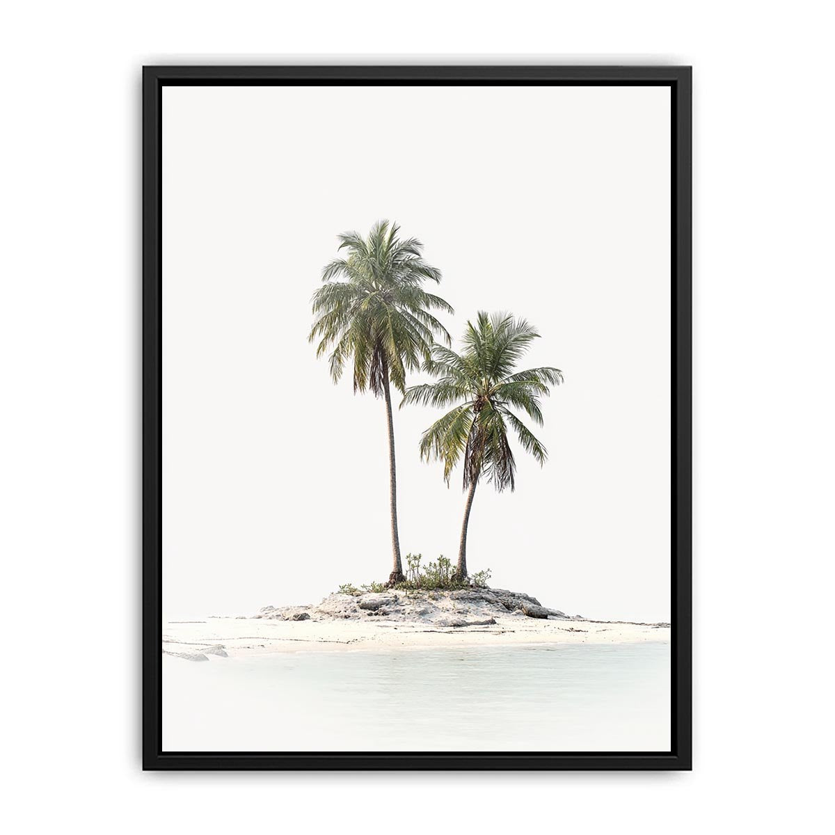 Tropical island with two palm trees artwork for coastal living room decor