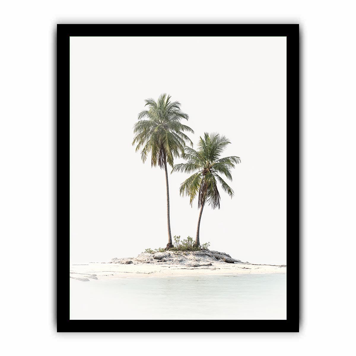 Tropical island with two palm trees artwork for coastal living room decor