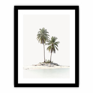 Tropical island with two palm trees artwork for coastal living room decor