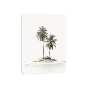 Tropical island with two palm trees artwork for coastal living room decor
